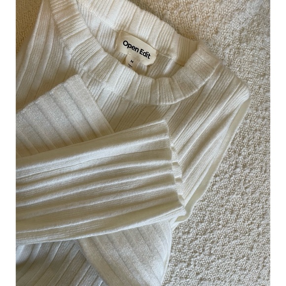 NWOT Open Edit Ribbed Knit Sweater with Side Ties in White size medium - Picture 1 of 7